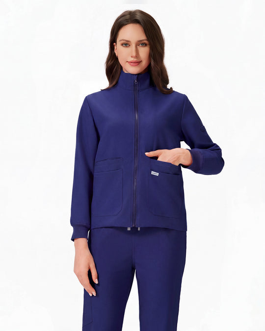 Uniforme de trabajo mujer azul marino – chaqueta y pantalón frontal