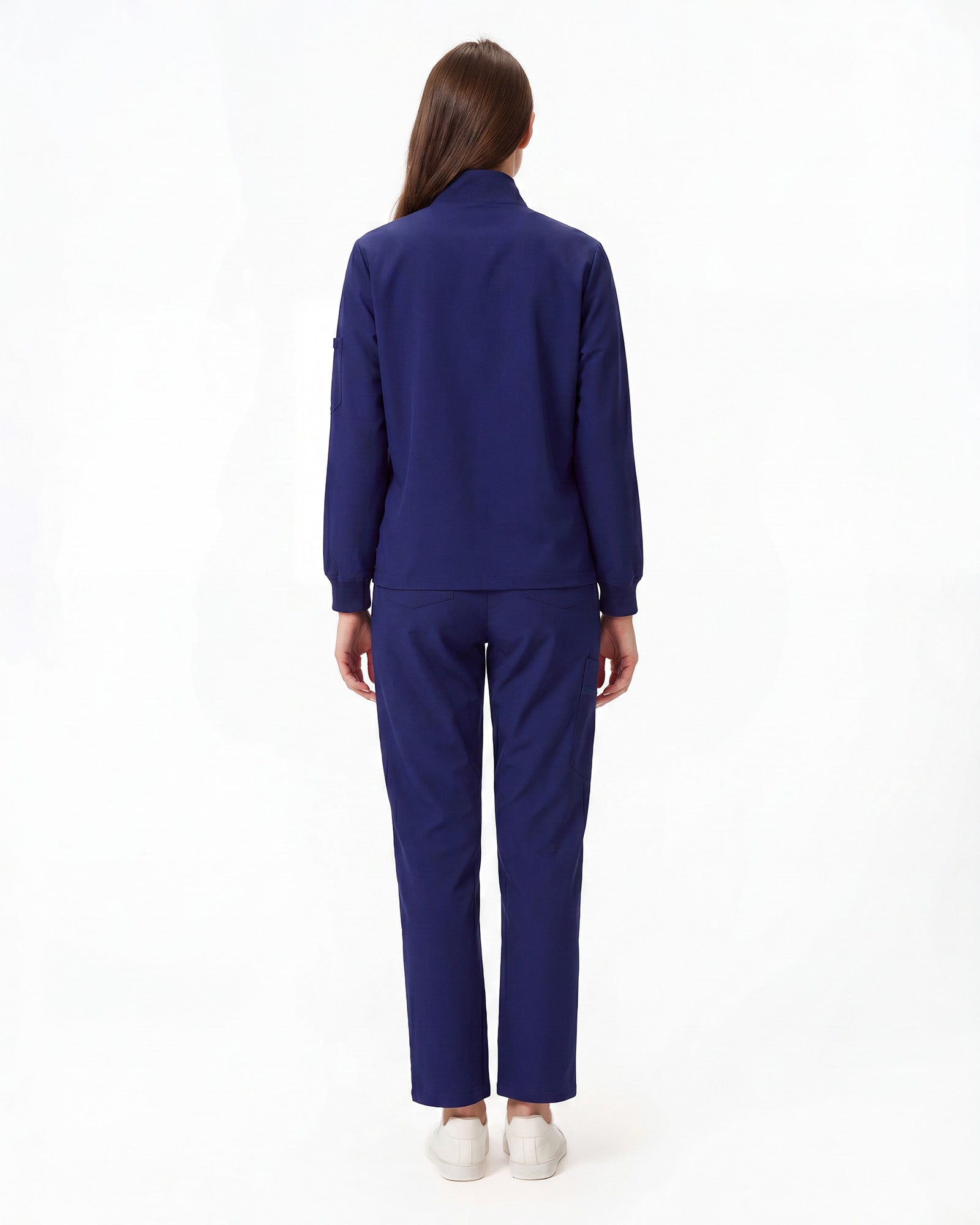 Vista trasera uniforme de trabajo azul marino