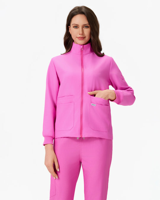 Uniforme de trabajo mujer rosa baya – chaqueta y pantalón frontal