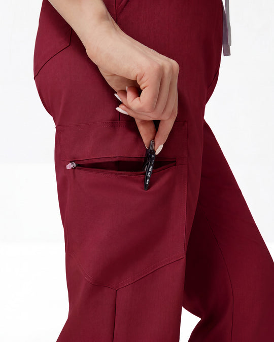 Bolsillo con cremallera del pantalón vino