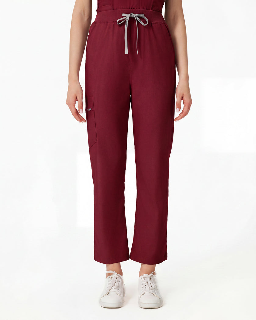 Pantalón largo vino con cordón elástico en cintura