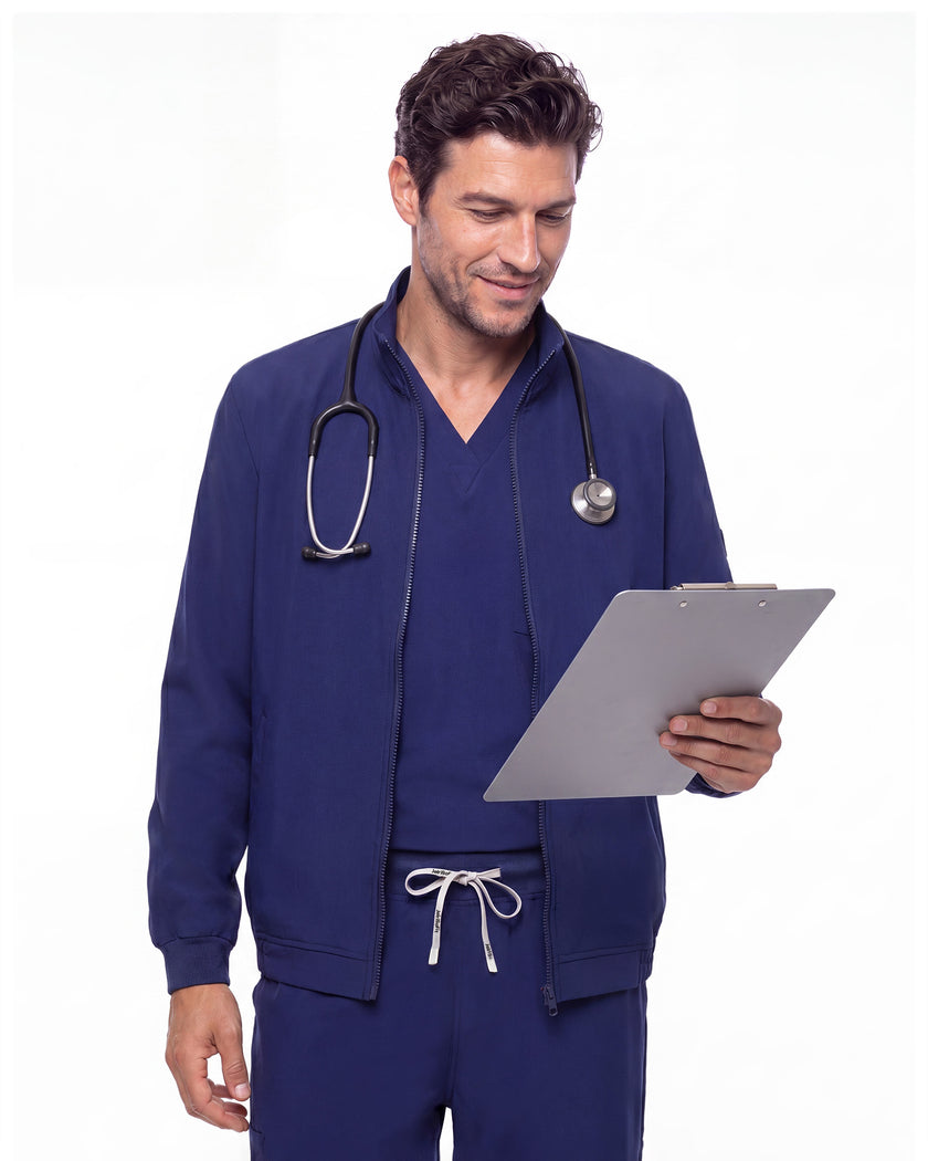 JelriSoFit set quirúrgico de 3 piezas para hombre Azul Marino, modelo con tableta