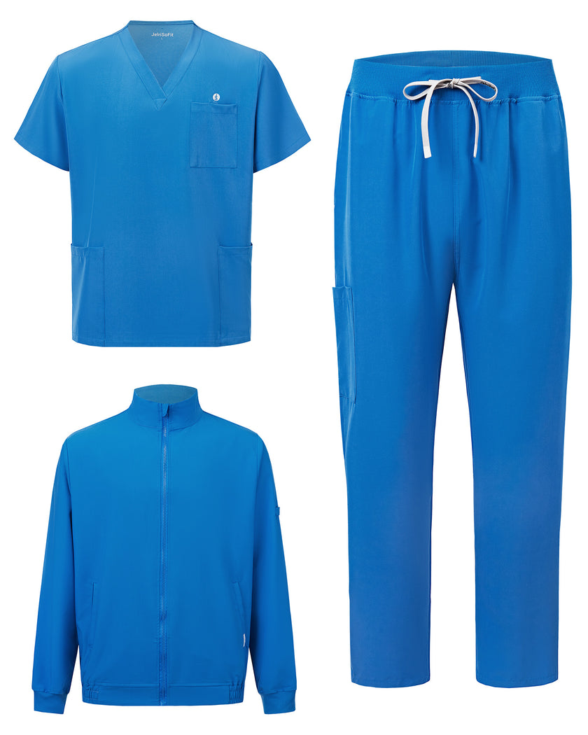 JelriSoFit set quirúrgico de 3 piezas para hombre Azul Prusia, conjunto completo en vista plana