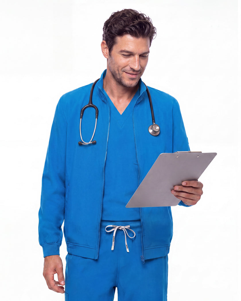 JelriSoFit set quirúrgico de 3 piezas para hombre Azul Prusia, modelo con tableta
