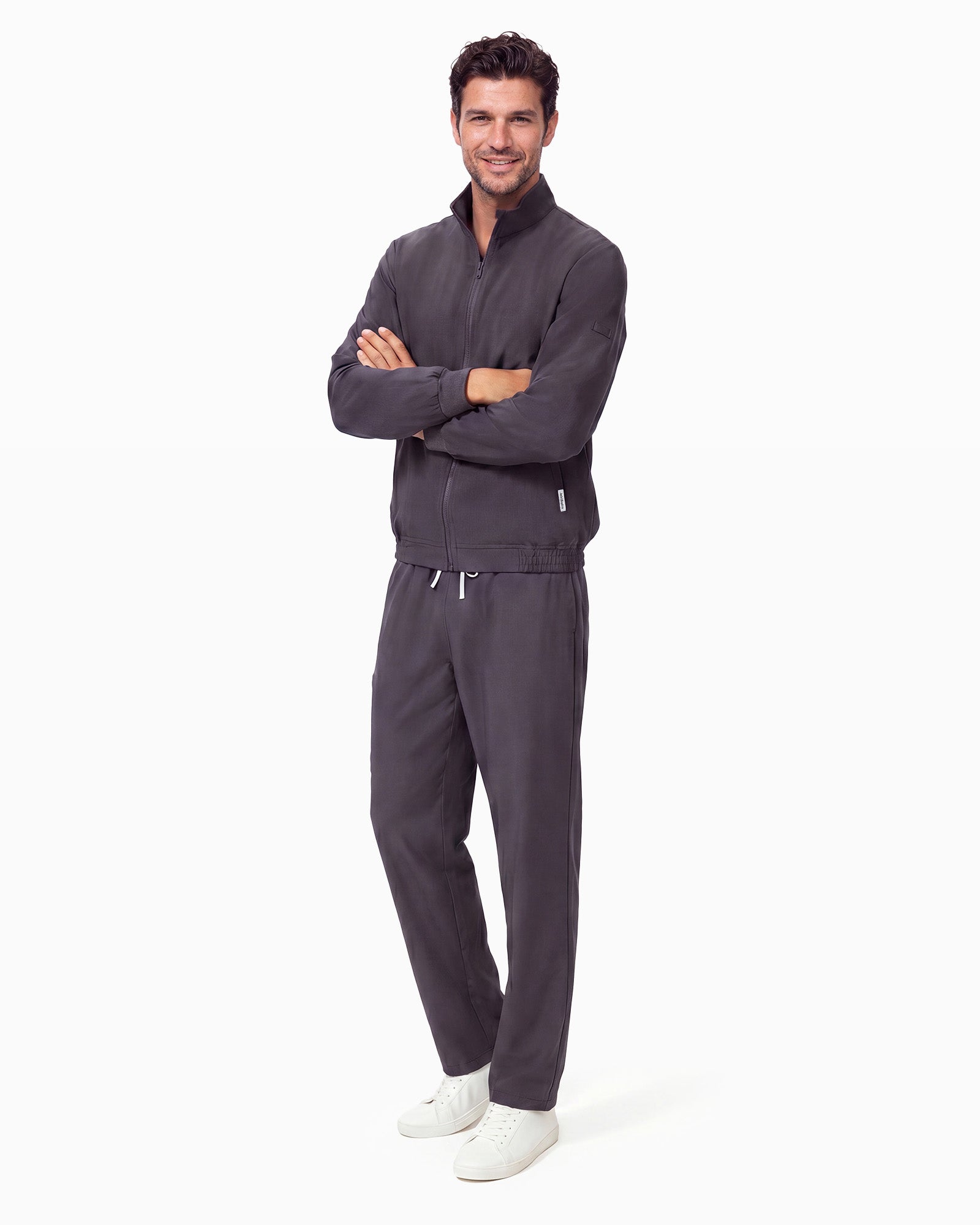 JelriSoFit set quirúrgico de 3 piezas para hombre Gris Carbón, vista completa frontal