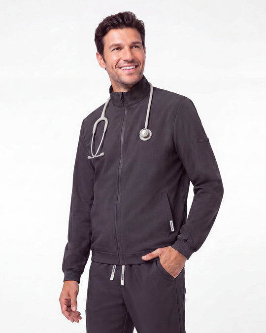 JelriSoFit set quirúrgico de 3 piezas para hombre Gris Carbón, modelo con chaqueta
