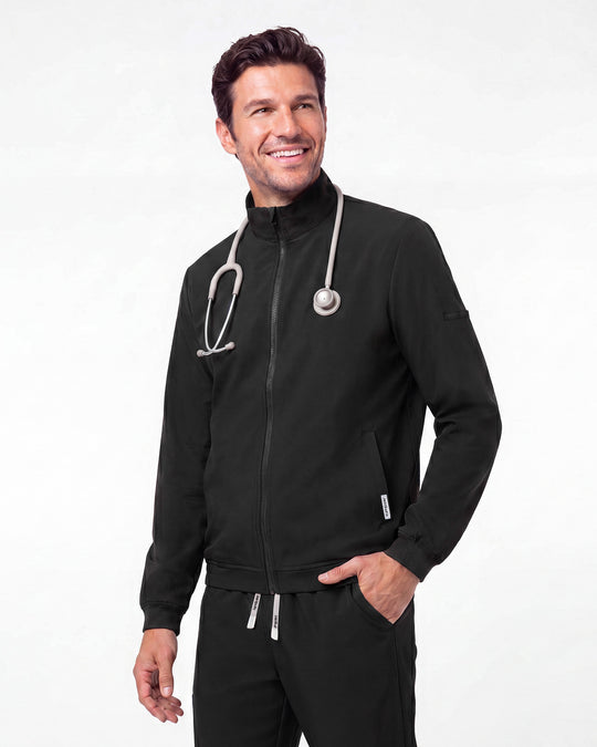 JelriSoFit set quirúrgico de 3 piezas para hombre Negro, modelo con chaqueta