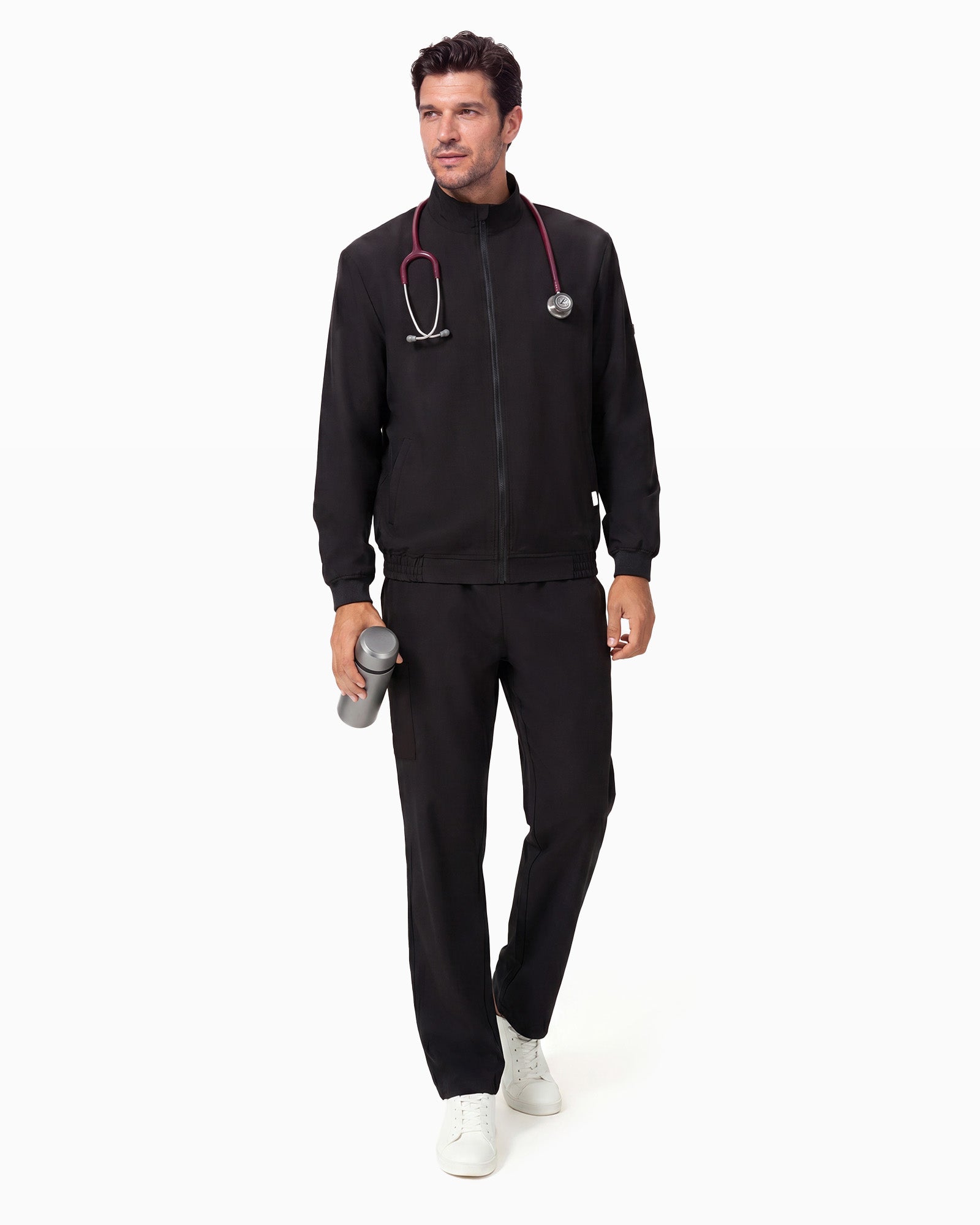 JelriSoFit set quirúrgico de 3 piezas para hombre Negro, vista frontal de cuerpo completo