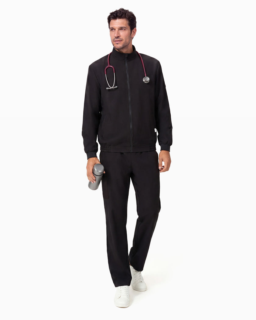 JelriSoFit set quirúrgico de 3 piezas para hombre Negro, vista frontal de cuerpo completo
