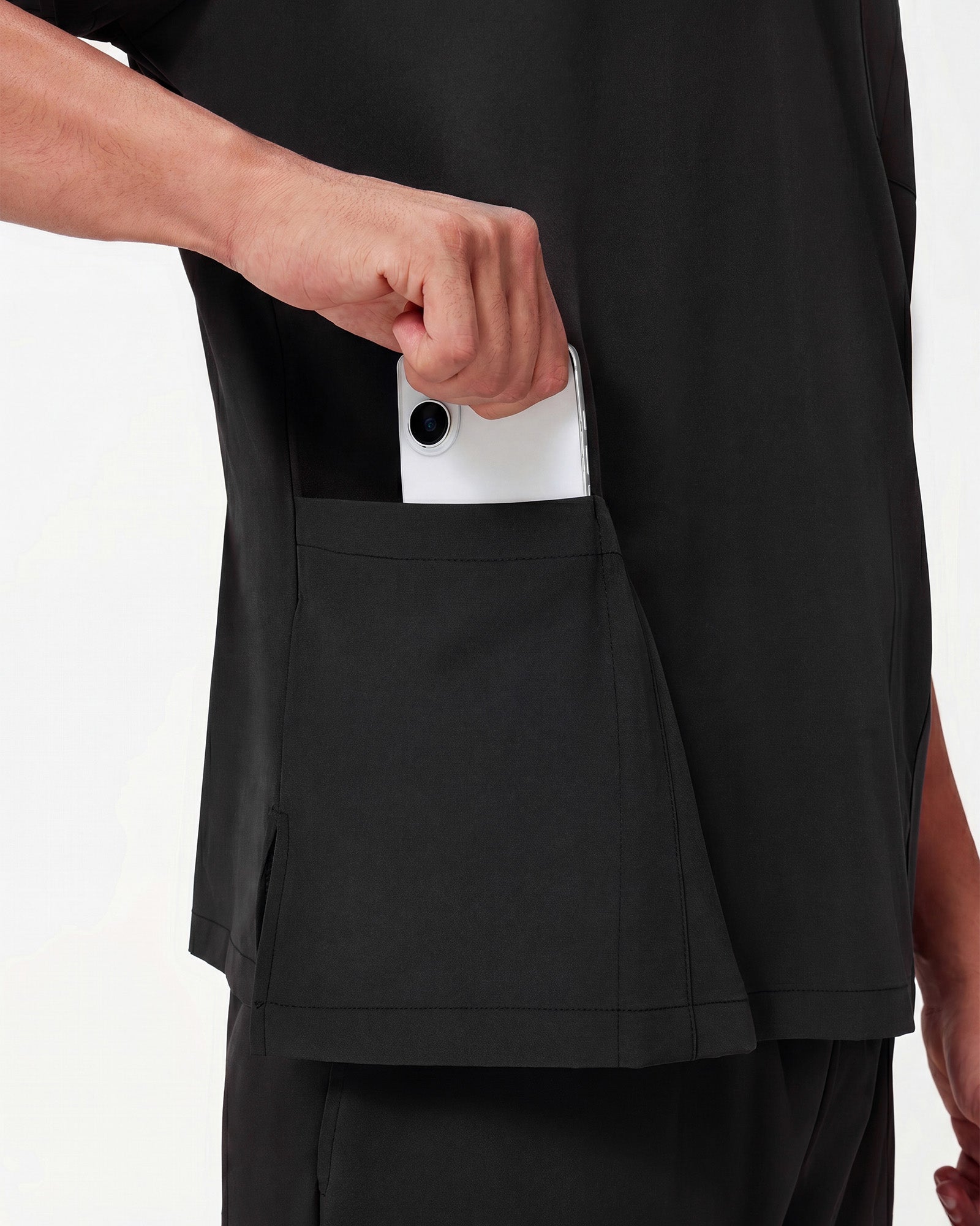 JelriSoFit set quirúrgico de 3 piezas para hombre Negro, detalle del bolsillo
