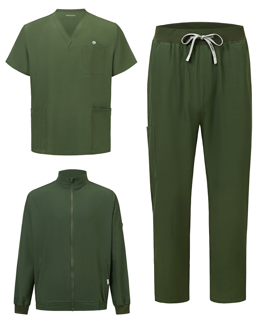 JelriSoFit set quirúrgico de 3 piezas para hombre Verde Musgo, conjunto completo en vista plana