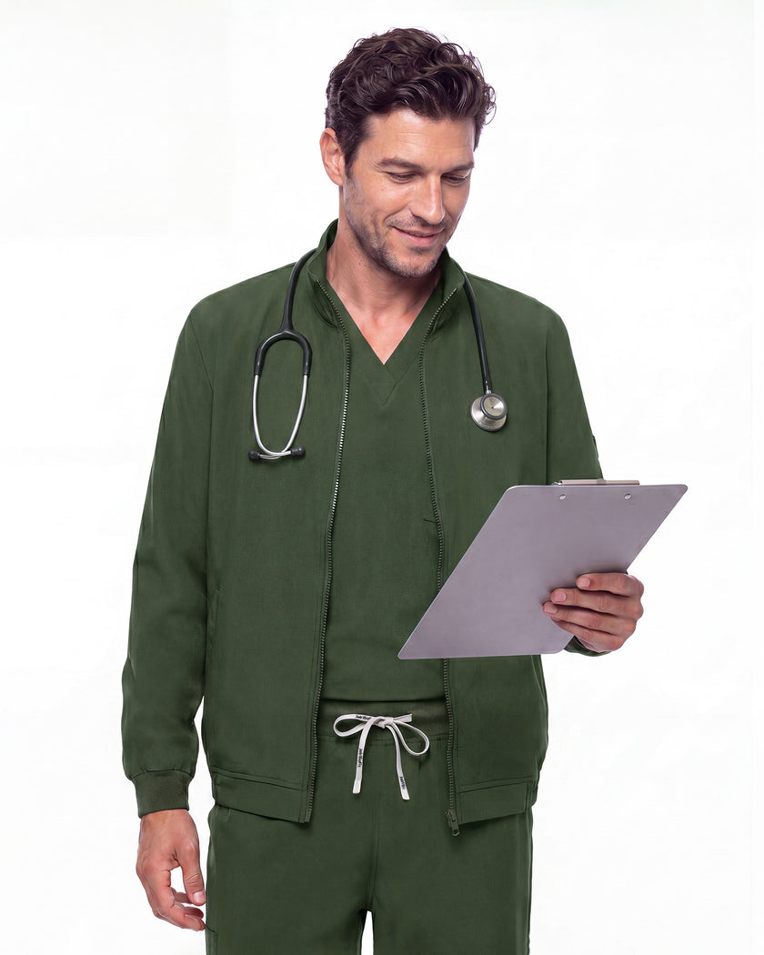 JelriSoFit set quirúrgico de 3 piezas para hombre Verde Musgo, modelo con tableta