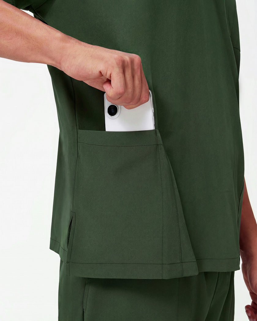 JelriSoFit set quirúrgico de 3 piezas para hombre Verde Musgo, detalle del bolsillo