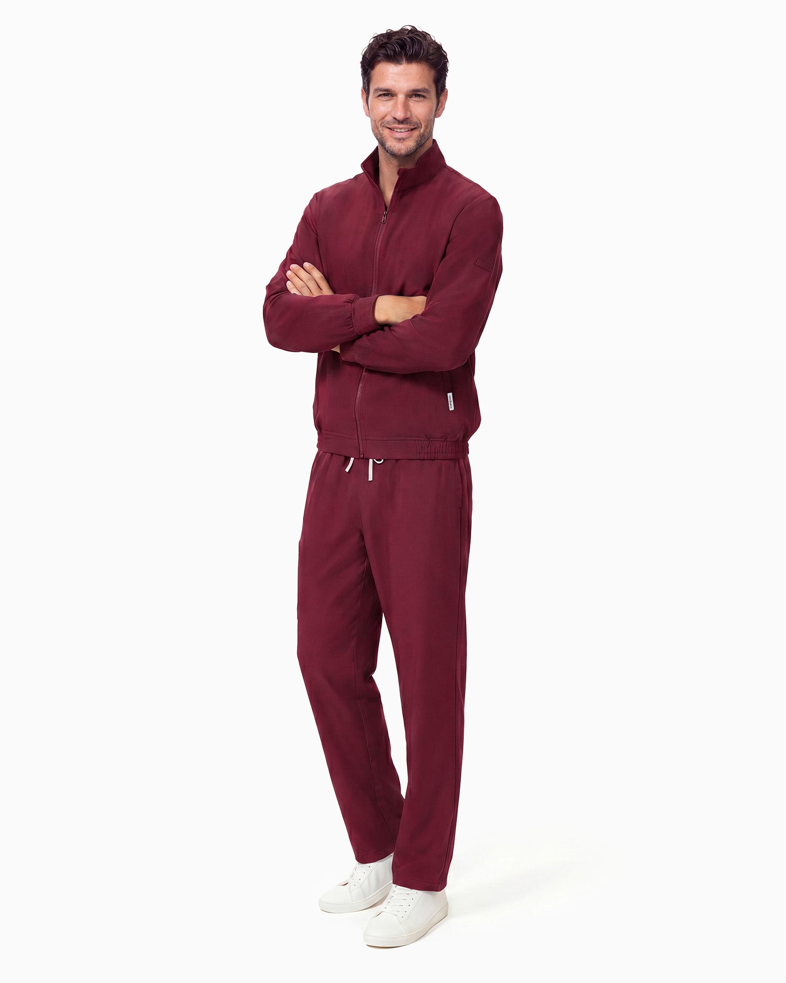 JelriSoFit set quirúrgico de 3 piezas para hombre Vino, vista completa frontal